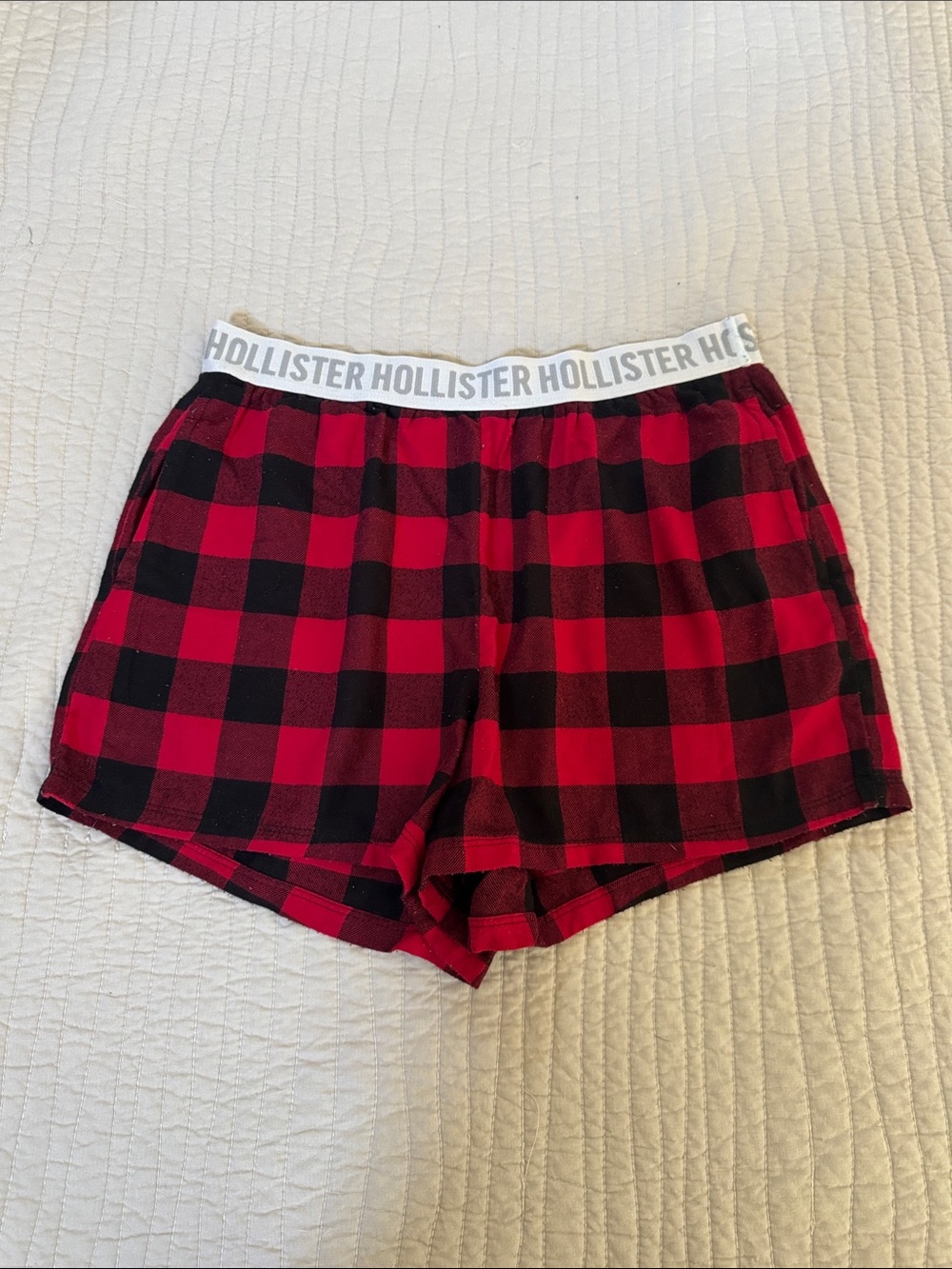 Hollister Red and Black Plaid Athletic Lounge Shorts